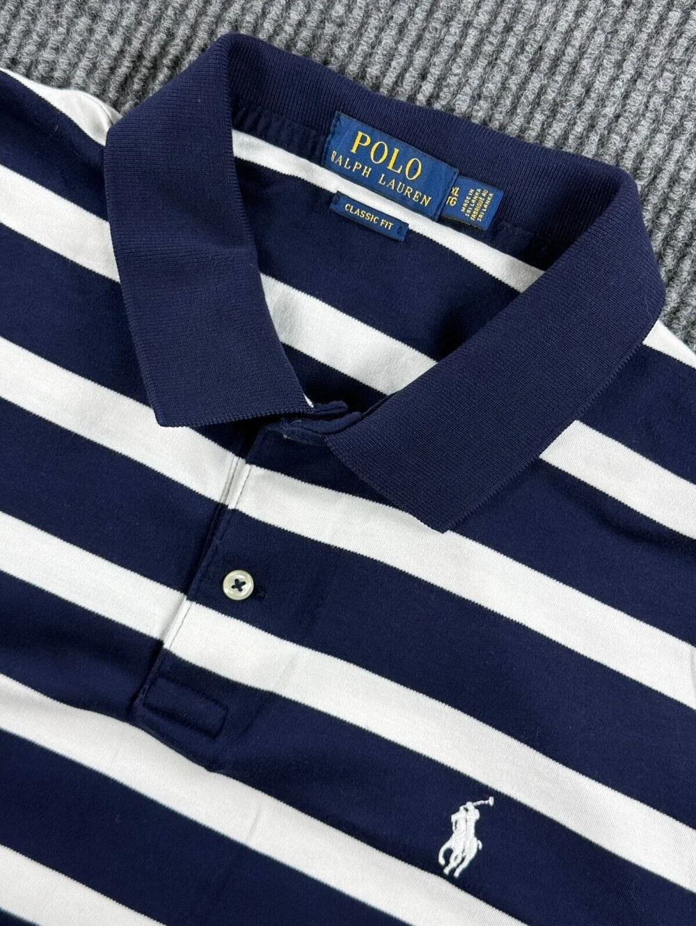 Polo Ralph Lauren Classic Fit Short Sleeve Polo Mens XL White Blue Striped